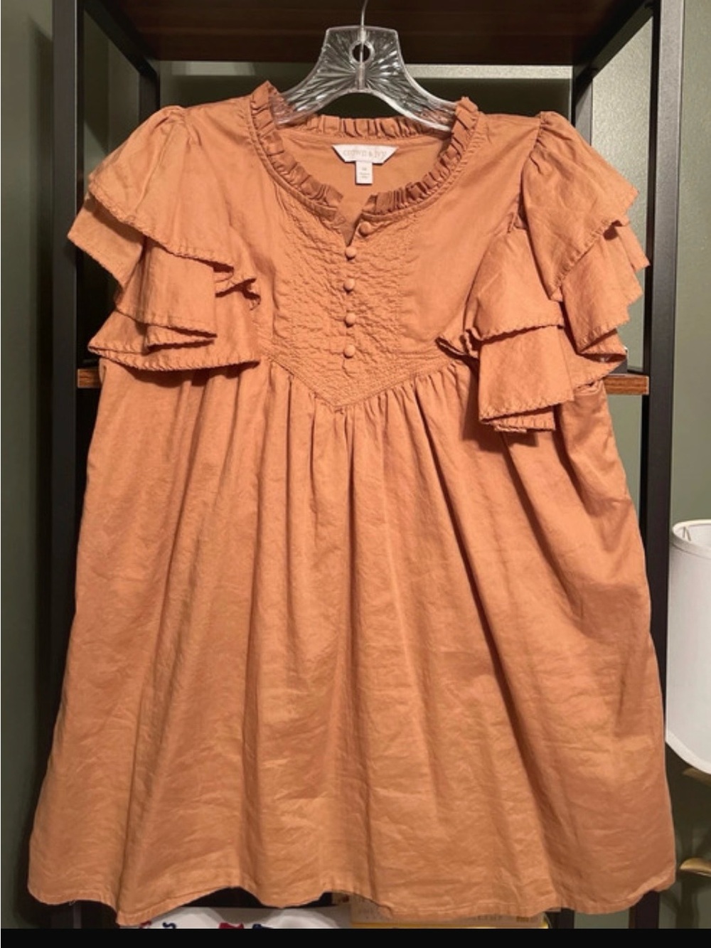 crown & ivy Rust Ruffle Sleeve Blouse